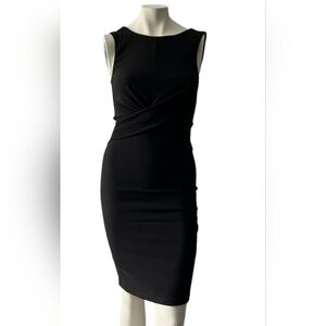 Uniq Women's Black Elegant Mini BodyCon Dress Sleeveless ribbed low V back